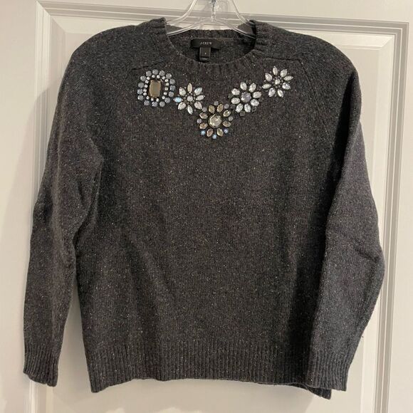 J. Crew Jeweled Donegal Wool Blend Gray Sweater Sz. S - Picture 1 of 7